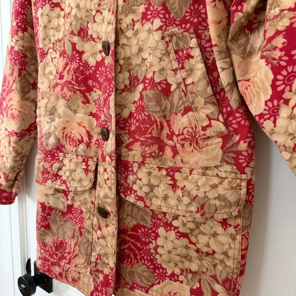 VTG 90s LL Bean Floral Canvas Barn Coat Field Jacket Corduroy Collar XS/S Rare - Picture 8 of 8